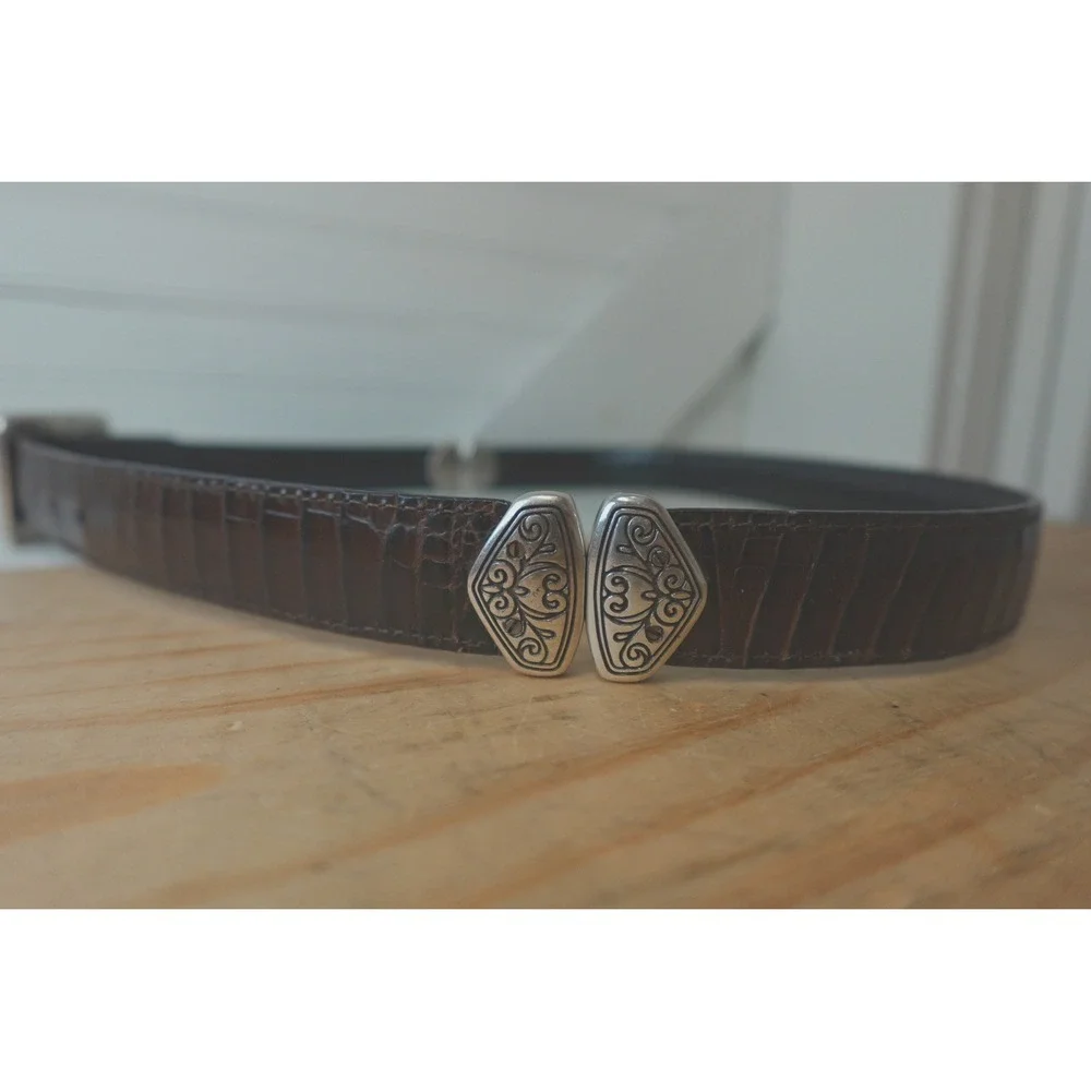 Vintage Brighton Women's Reversible Black & Brown Belt Size Medium Croc Leather‎
